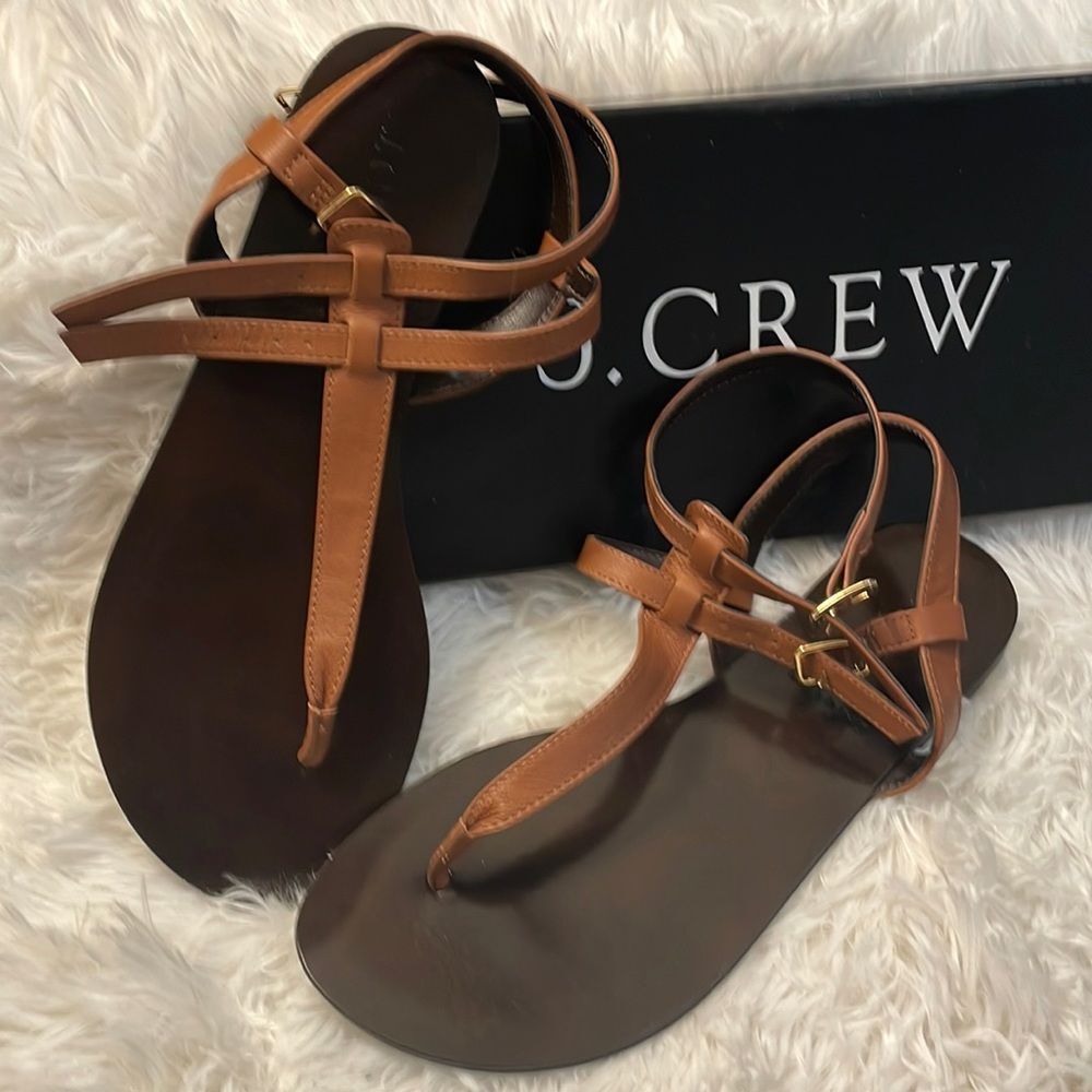 NEW J Crew Sandals 6.5 Leather Made in Italy double gold buckles with Box